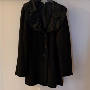 CAbi Black Ruffled Women's Cape overcoat